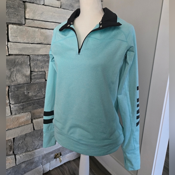 PINK Victoria's Secret Teal & Black Quarter-Zip Sweatshirt Size Medium - Picture 3 of 5